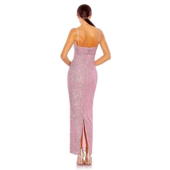 Mac Duggal Sequined Bow Column Raspberry Evening Gown Pink Size 10 NWT 11284 - Picture 3 of 6